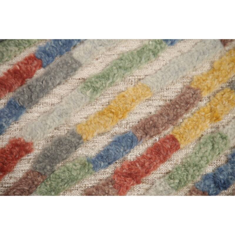 Hand Knotted Oriental 100% Wool Carpet Modern Stripe Multi-Colored Abstract Area Rug - 7' 9'' X 5' 8''