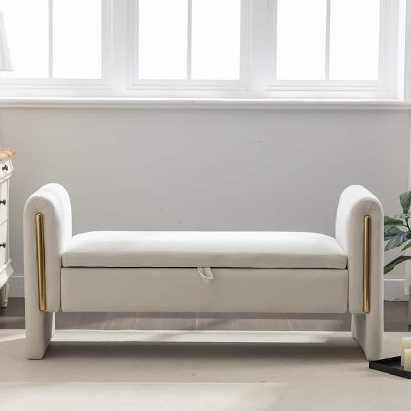 Storage Bench Bedroom Bench With Gold Metal Trim Strip
