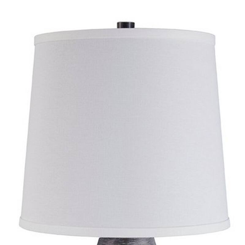 Vase Shape Resin Table Lamp with Fabric Shade, Set of 2, Gray and White