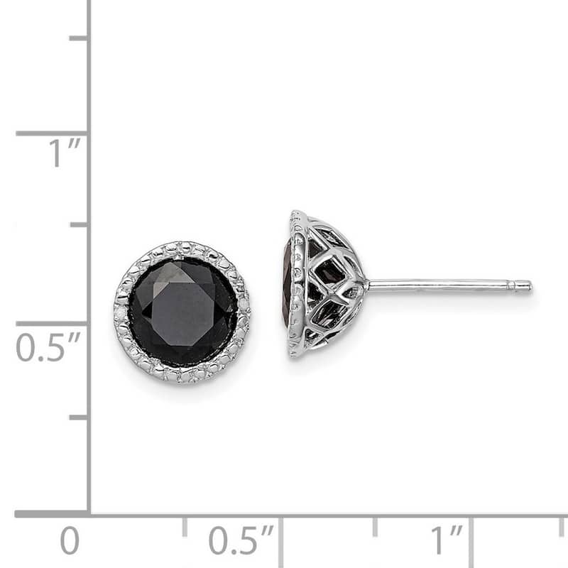 Curata 925 Sterling Silver Black Sapphire and Diamond Post Earrings - 10x10mm Wide