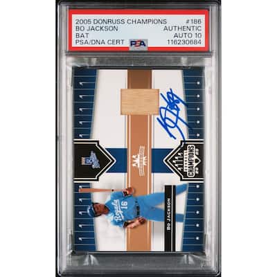 Bo Jackson 2005 Donruss Champions Game Used Bat Baseball Signed Card #186 Auto Graded PSA 10 Cert # 116230684 - 8' x 11'
