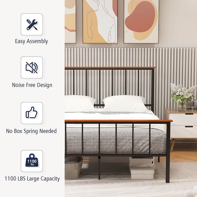 Gymax Full/Queen Size Metal Platform Bed Frame Mattress Foundation