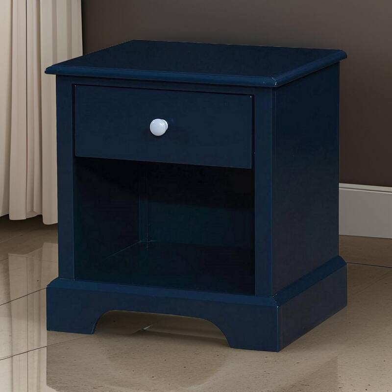 Transitional 1 Drawer Wooden Nightstand with Open Compartment, Blue