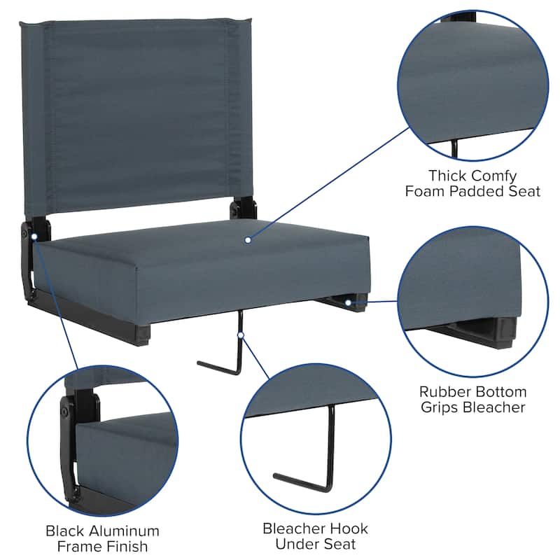 2 Pack 500 lb. Rated Lightweight Stadium Chair-Handle-Padded Seat