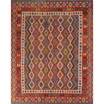 Reversible Kilim Oriental Area Rug Hand-Woven Orange Wool Carpet - 8'2" x 9'9"