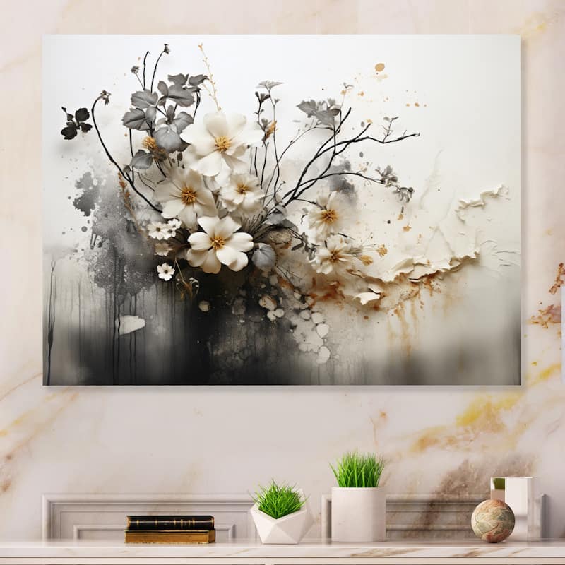 Designart "Bohemian Earthly Floral Collage I" Abstract Metal Wall Art Living Room