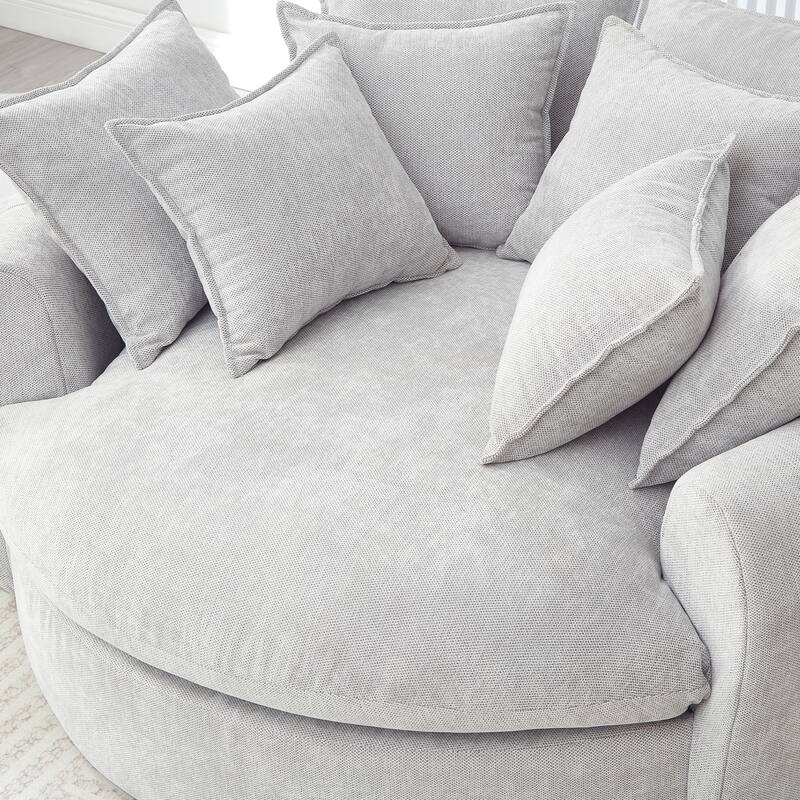 Oversized Round Accent Chair Lounge Chaise, Chenille Upholstered Boneless Sofa Bed, Deep Seat Sleeper Couch Reading Armchair