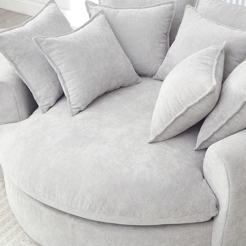 Roomfitters Oversized Round Chaise Sofa 59.8" Upholstered Loveseat with 8 Pillows, Accent Chair for Living Room