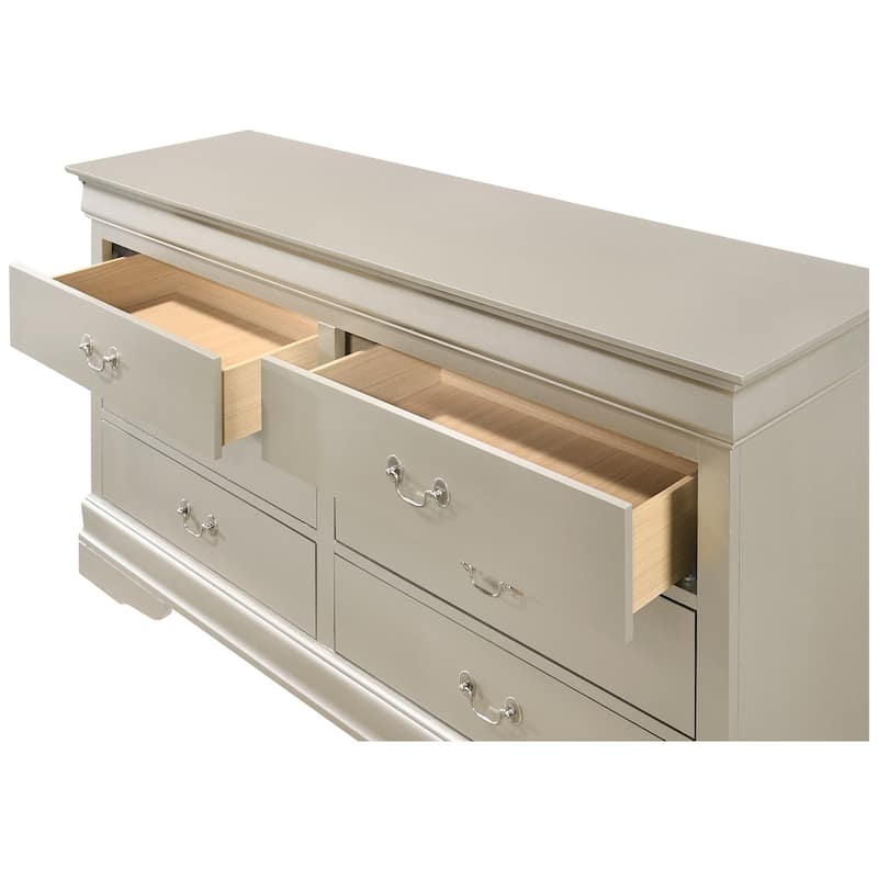 6-Drawer Wooden Bedroom Dresser - 57" - Silver Champagne
