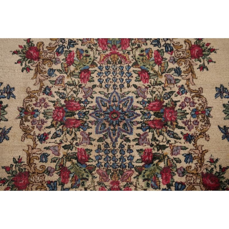 Vegetable Dye Kerman Vintage Persian Area Rug Hand-Knotted Wool Carpet - 4'0" x 7'1"