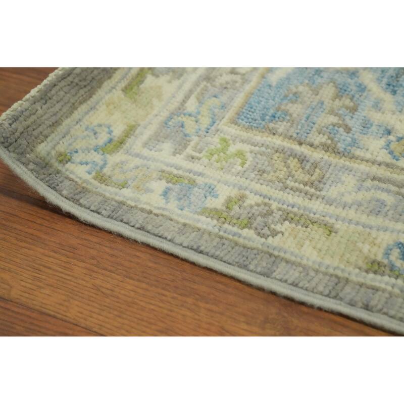Handmade Gray Oushak Vegetable Dye Area Rug, Medallion Geometric Carpet - 9' 8'' X 8' 3''