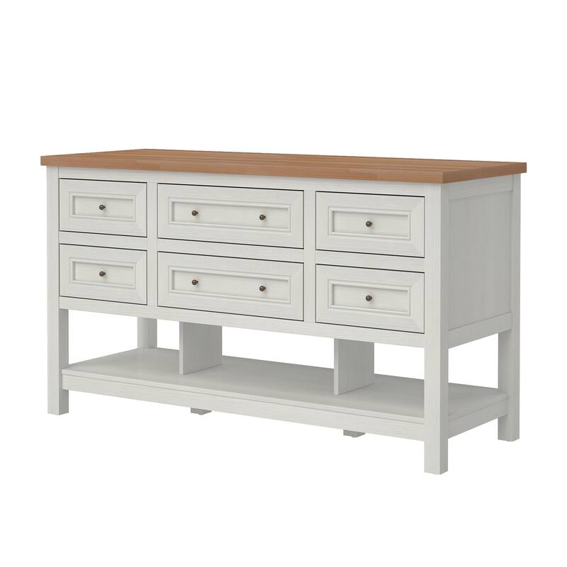 Walker Edison Modern Free-Standing Kitchen Island with 6 Drawers, White