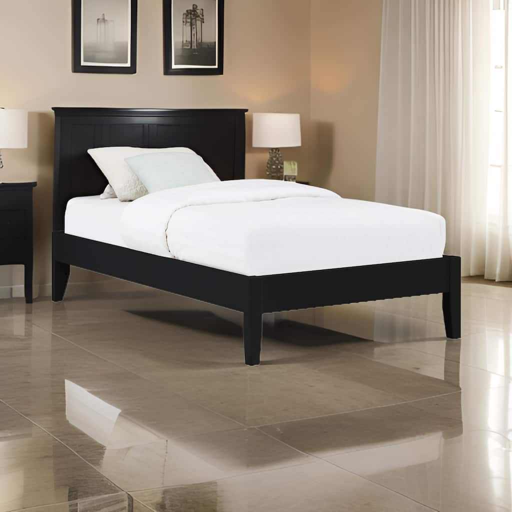 Cavi Modern Low Profile Platform Twin Size Bed, Panel Sides, Slats, Black