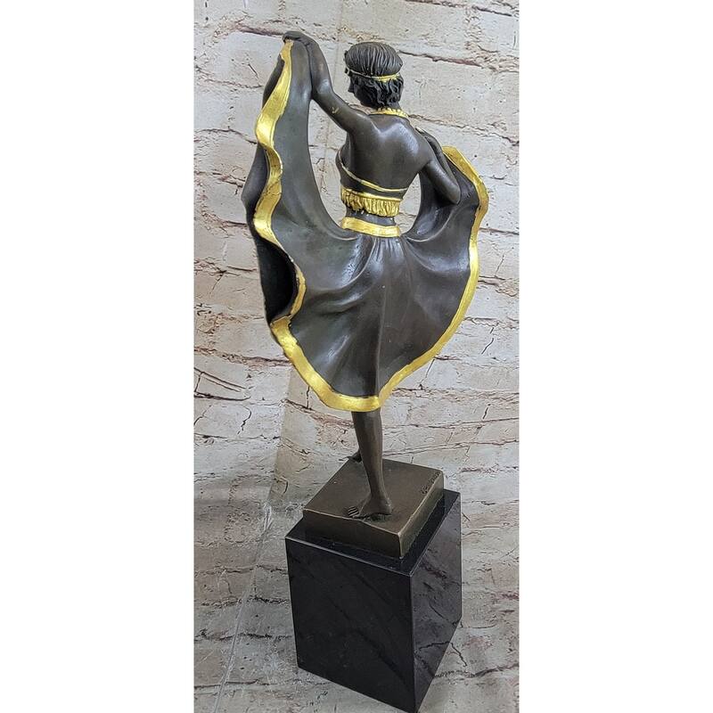 Belly Dancer Lifting Skirt Art Deco Bronze Statue Sculpture On Marble Base By Bergman