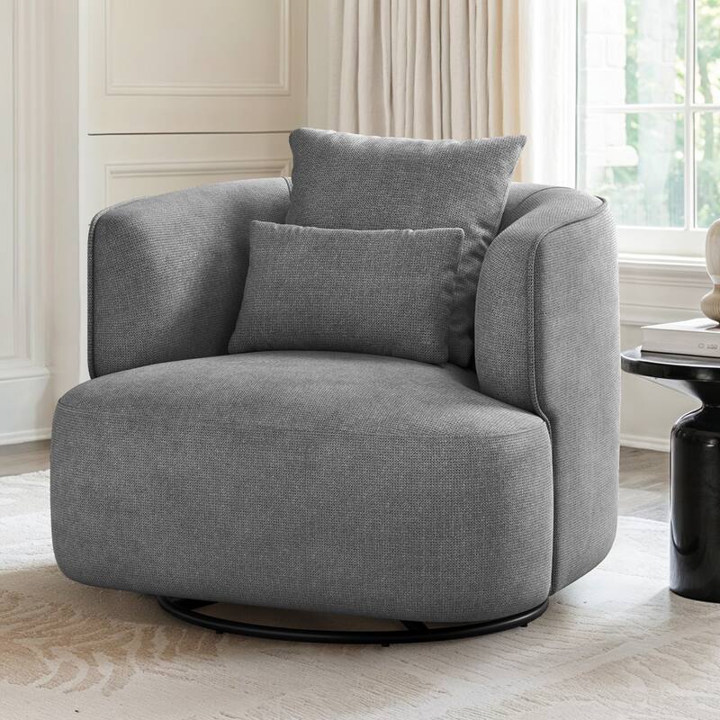 LUE BONA Swivel Accent Armchair Fabric Blend, Modern Upholstered Barrel Chair Living Room Sofa Chair - Grey