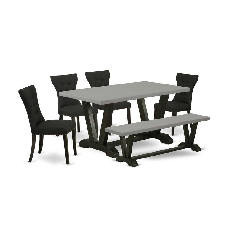 Modern 6-Piece Dining Set - Rectangular Table, Bench & 4 Linen Chairs