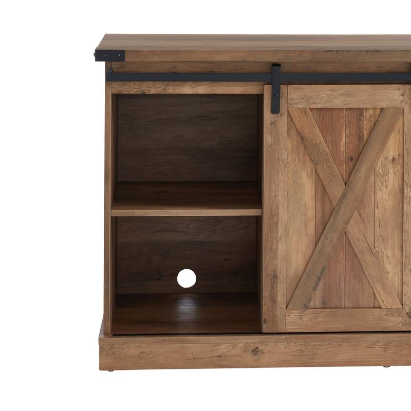 54" Farmhouse Sliding Barn Door TV Stand for TV up to 60 Inch Flat Screen
