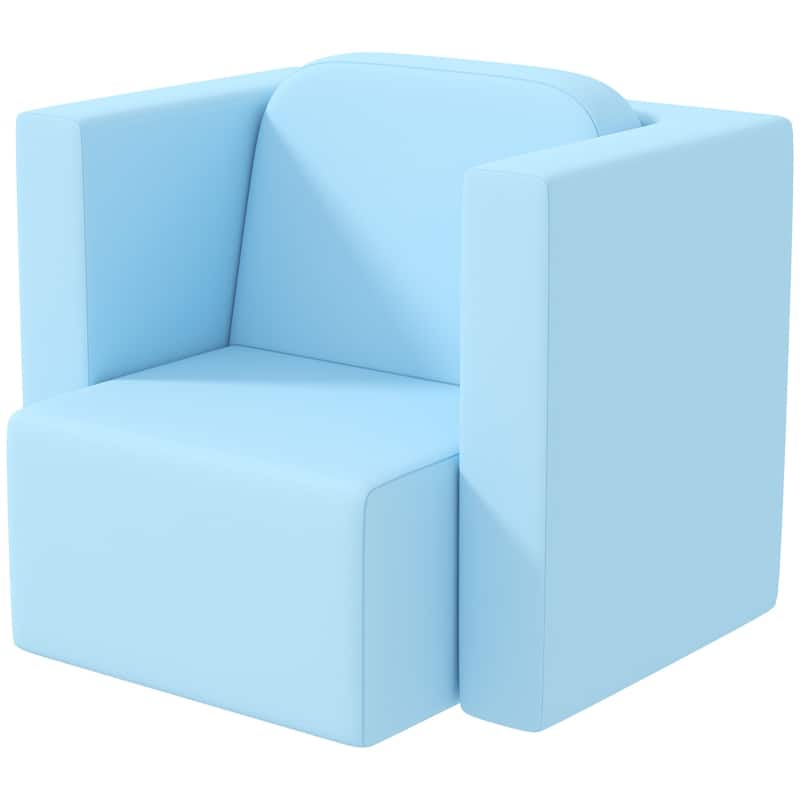 2-in-1 Kids Convertible Table and Chair Set Light Blue Foam Armchair Activity Furniture for Toddlers - 18.9"L x 13"W x 15"H