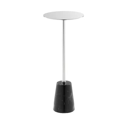 8 in. Silver and Black Round Faux Marble End Table, Sturdy Build End Side Table for Living Rooms