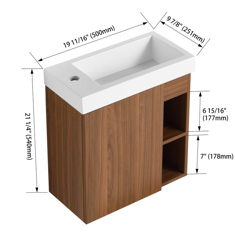 BNK 20"/24"/30" Single Sink Bathroom Vanity with Soft Close Door or Right Side Shelves, Modern Floating Vanity