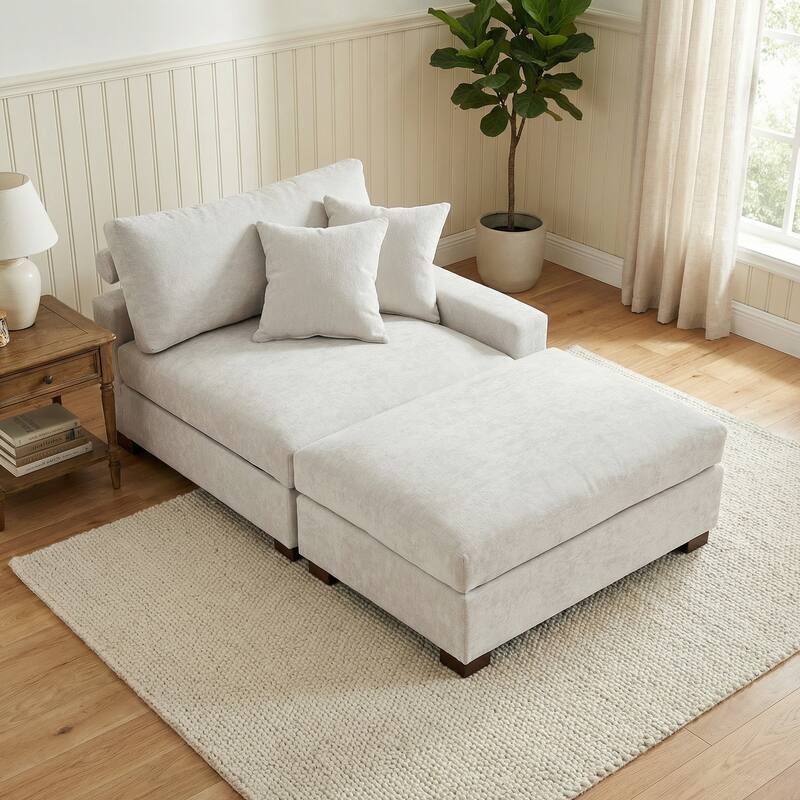 Plush Chenille Single Modular Sectional Sofa Chaise with Pillows