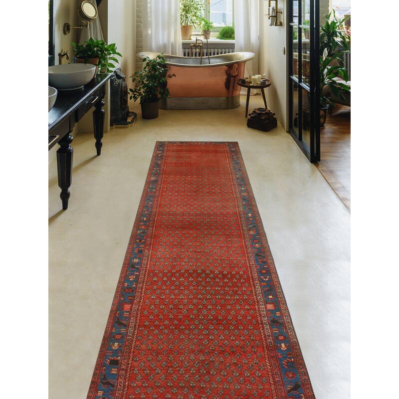 Fine Vintage Distressed Hashem Red/Blue Runner - 3'6" x 16'8"