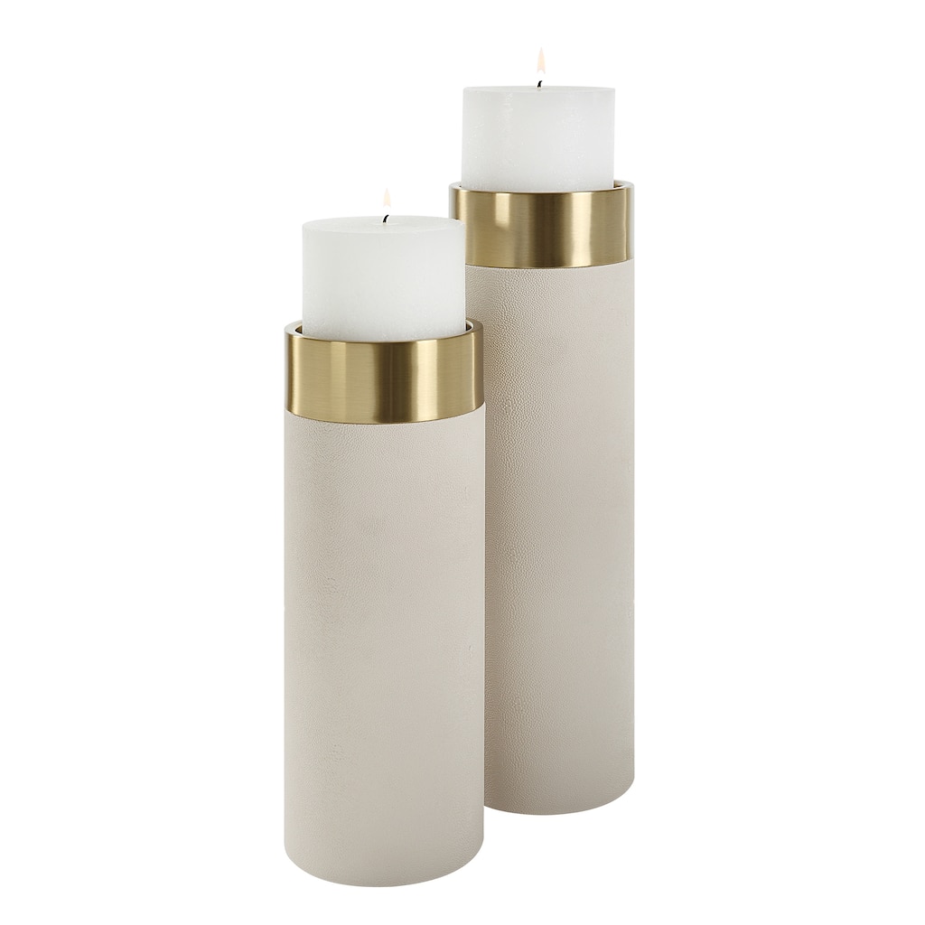 Uttermost Wessex White Pillar Candleholders Set Of 2 - 4.63"W x 16"H x 4.63"D