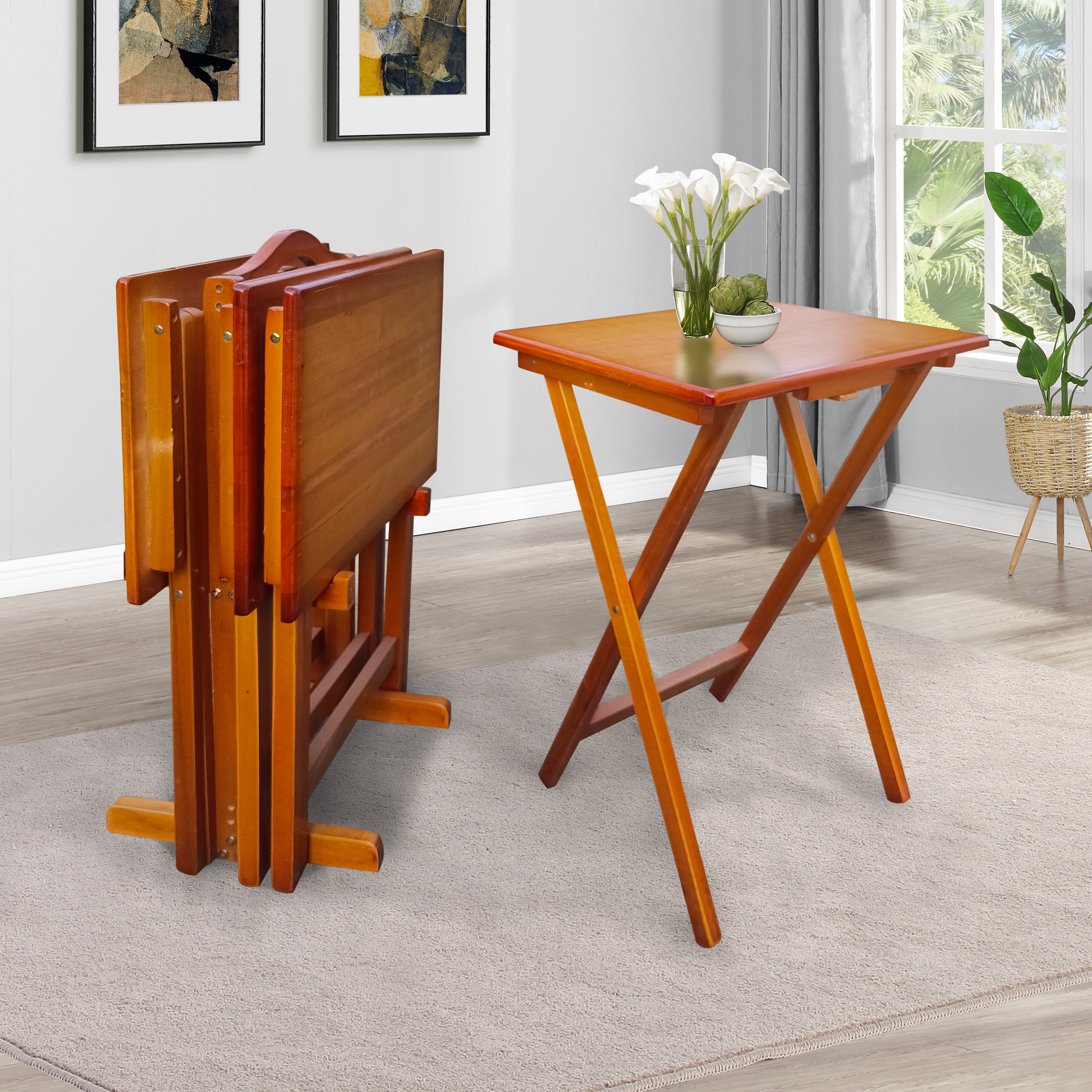 Folding Table Set of 4, Rustic Farmhouse TV Dinner Tray, Side Table, Indoor/Ourdoor - 18.89"W x 14.17"D x 25.6"H