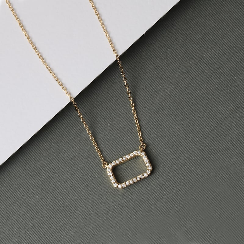 1/10ct Diamond Geometric Pendant Necklace in Silver for Women - Rectangle - Yellow