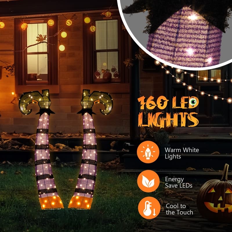 Set of 2 Halloween Lighted Wicked Purple Witch Legs Decoration