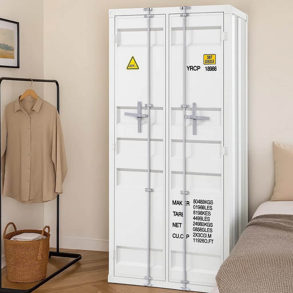 Double Door Storage Wardrobe with Recessed Panels and Cremone Bolts, White
