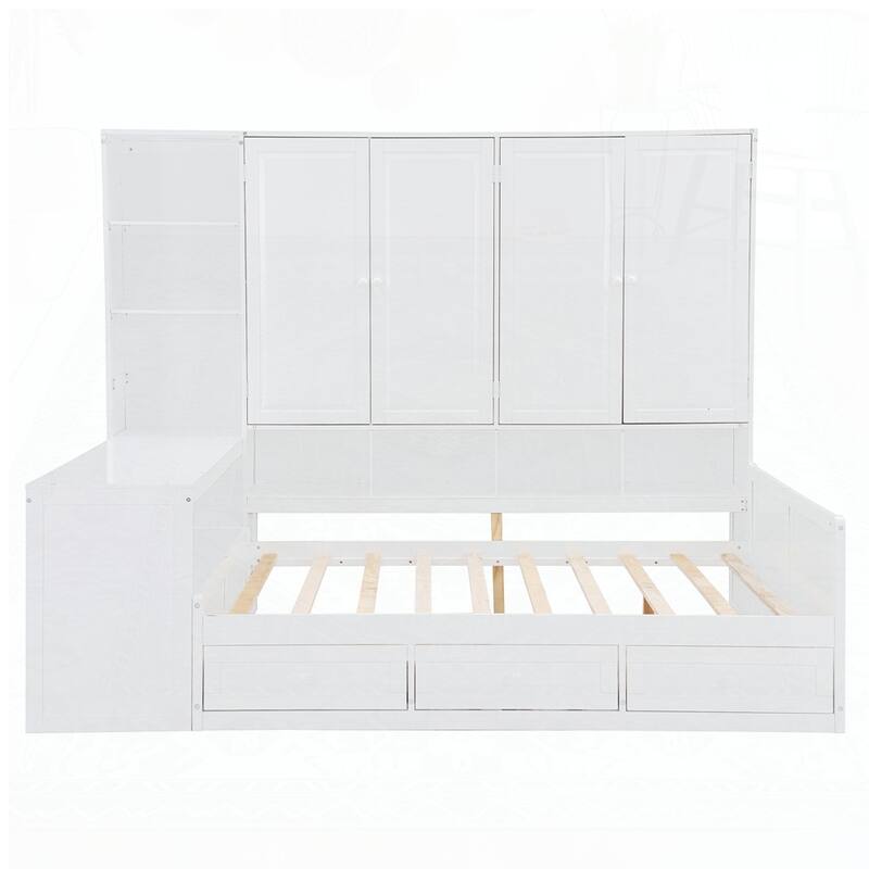 Wooden Daybed With Three Drawers and All-in-One Cabinet