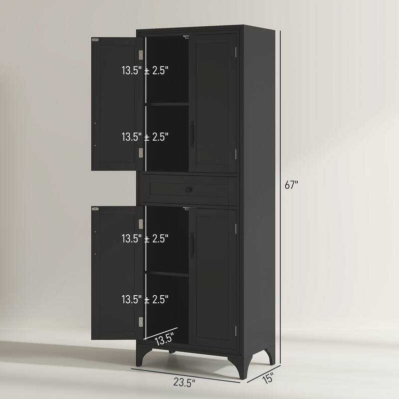 HOMCOM 67" Freestanding Kitchen Pantry, 4-Door Storage Cabinet