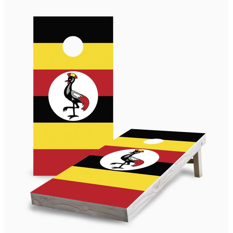 Ugandan Flag Cornhole Game (Choose Wraps or Boards) - 2x4 Boards (24" x 48") - Include Hole + Edge Lights