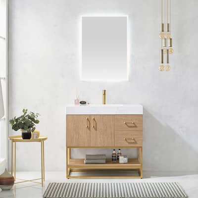 Alistair 36" Single Vanity with White Grain Stone Top and Mirror
