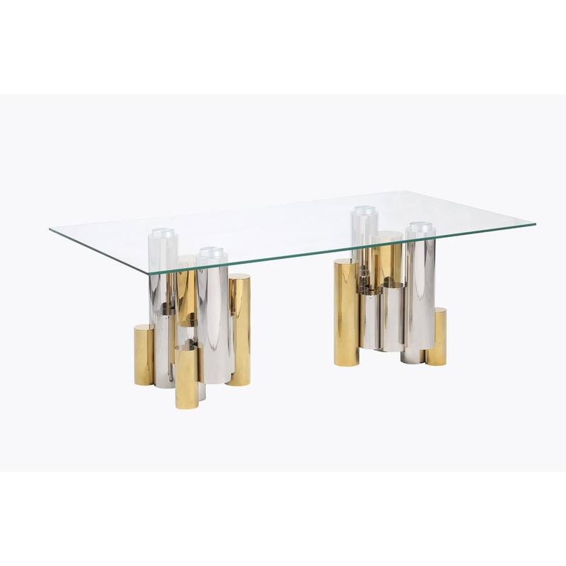 48" Stainless Steel Rectangular Glass Coffee Table for Living Room