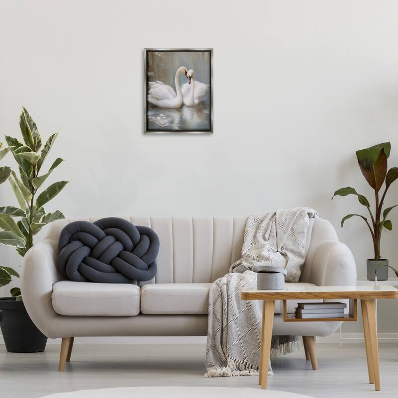 Stupell Kissing Swans on Pond Framed Floater Canvas Wall Art Design By Arlington Prints