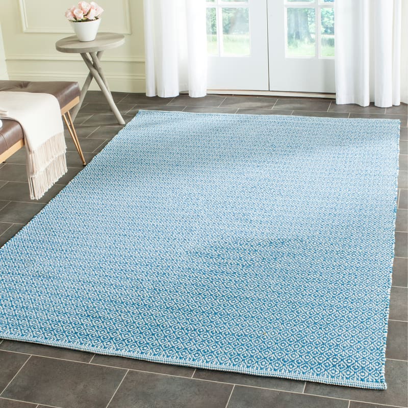 SAFAVIEH Montauk Glyn Handmade Cotton Area Rug - 5' x 7' - Ivory/Blue - Rectangle