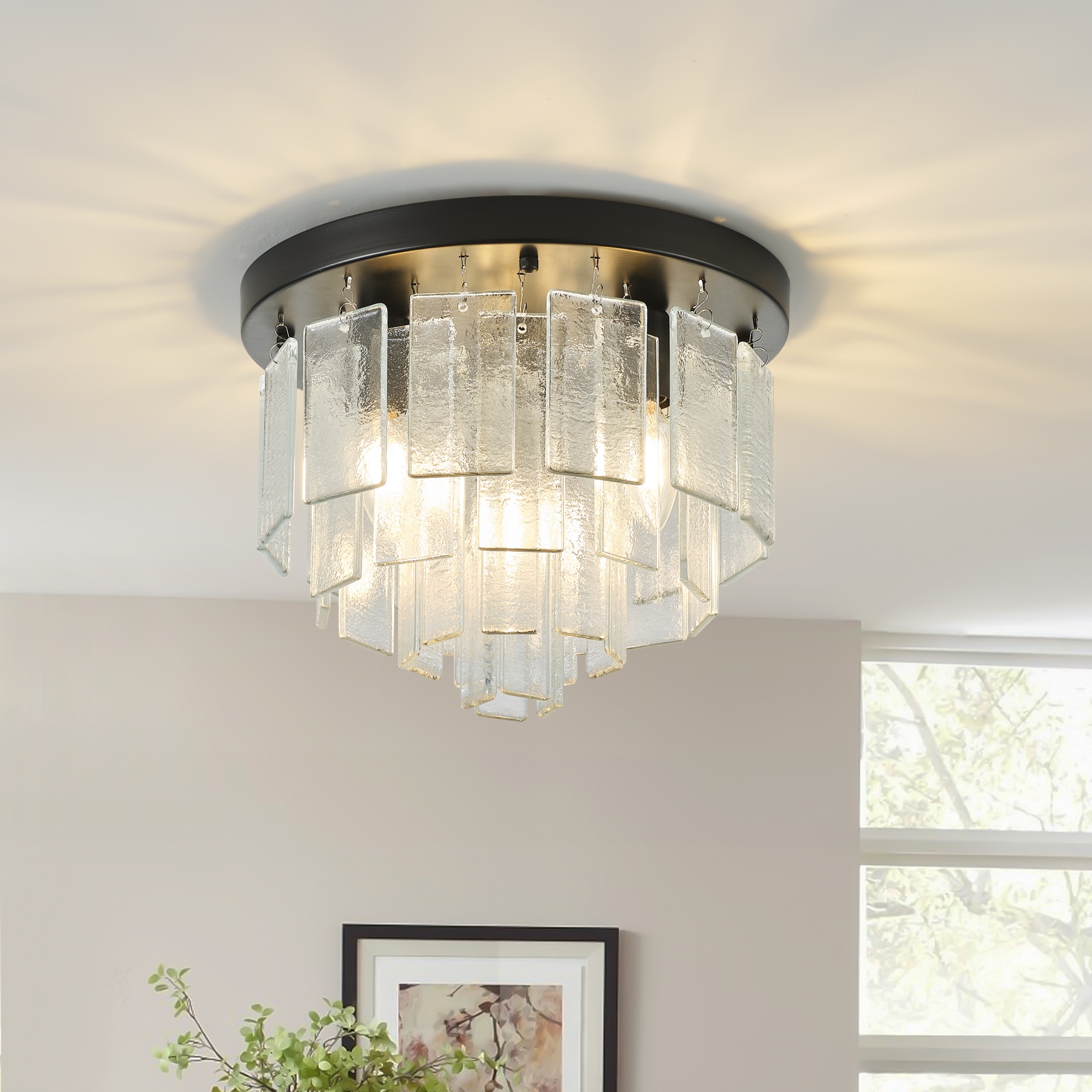 Starsky 3 Light 11inch Modern Unique Tiered Flush Mount with Textured Glass Shade On Sale Bed Bath Beyond 40403898