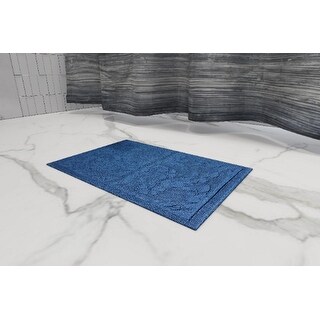 Solid Blue Embroidered Bath Rug - Bed Bath & Beyond - 36541898