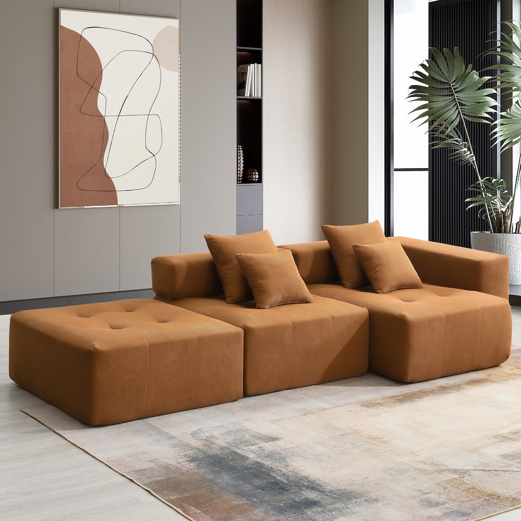 L Shaped Modular Sectional Sofa,Wide And Deep Seat,Minimalist Wrinkle-Resistant Corduroy Couch,Full Compressed Cloud Couch