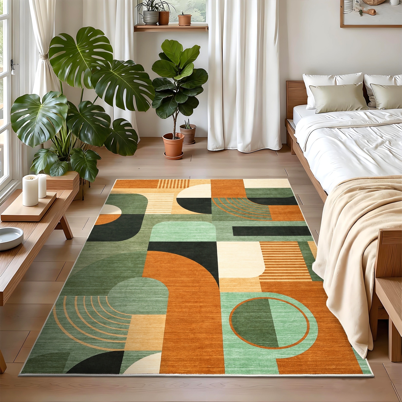 Retro Abstract Geometric Rug Colorful Modern Rug for Living Room Home Decor