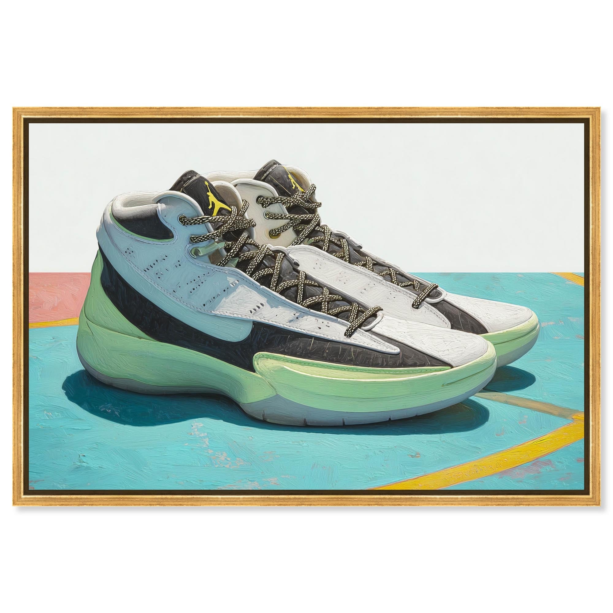 Stylish Green Sneakers Sneaker Art Framed Canvas Print by Notoriart