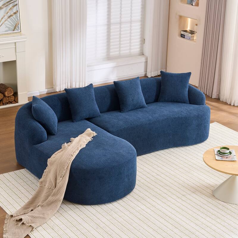 Full Compression Sponge L-Shape Sectional Sofa with Curved Chaise - Navy Blue