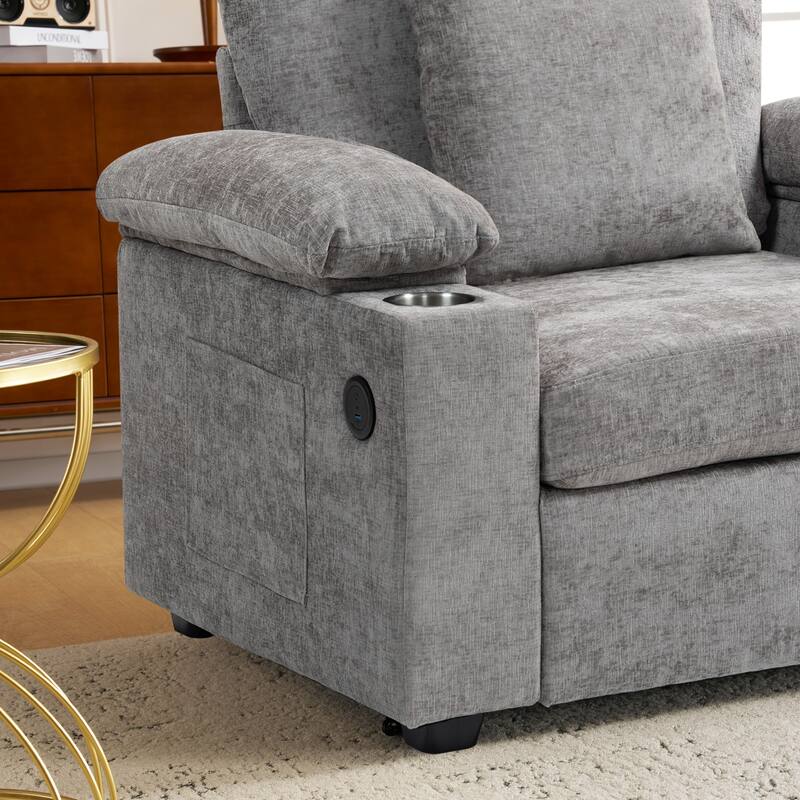 GDFStudio - Ethan Blake Oversized Chenille Chair Bed with Ottoman, Storage & USB Charging for Lounge & Apartment Living