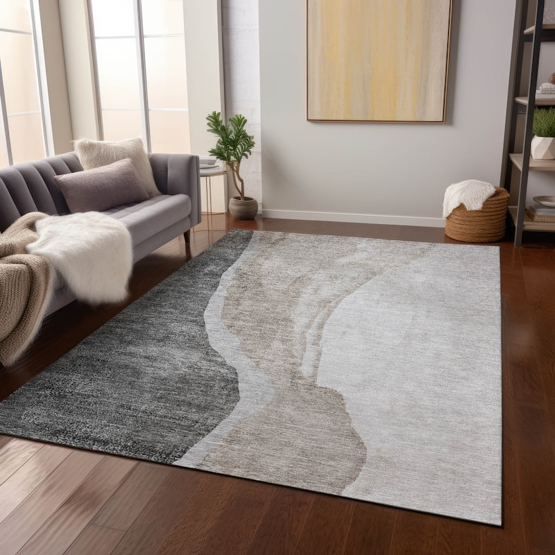 Machine Washable Indoor/ Outdoor Chantille Modern Abstract Rug - Charcoal - 8' x 10'