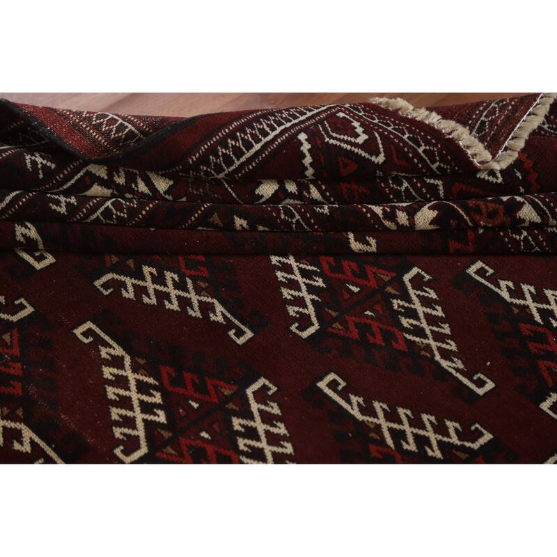 Hand Knotted Oriental 100% Wool Carpet Traditional Geometric Red Bokhara Area Rug - 11' 9'' X 7' 2''