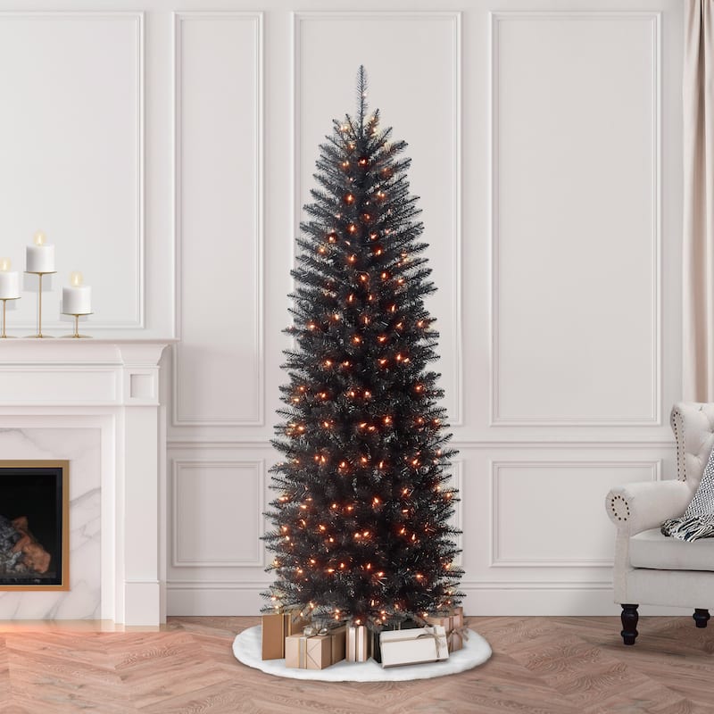 Puleo International Pre-lit Black Pencil Fraser Fir Artificial Christmas Tree - Black