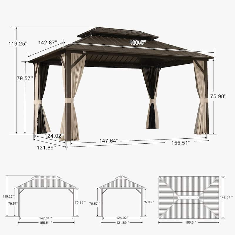 PURPLE LEAF Gazebo Outdoor Gazebo with Dual-Layer Galvanized Steel Double Roof Aluminum Gazebo with Netting and Curtains Bronze