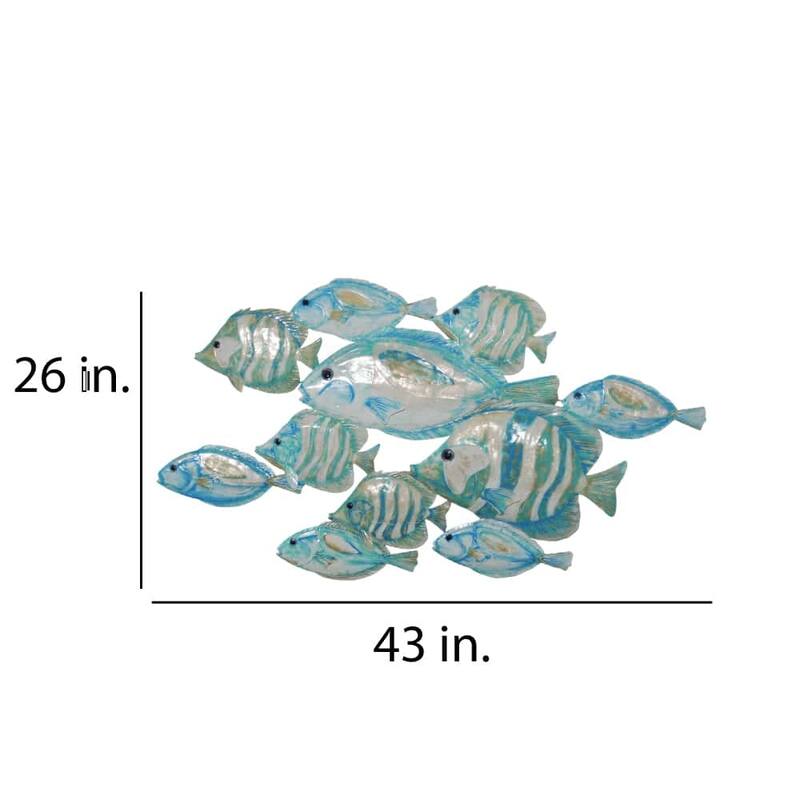 Eangee Handmade Fish Rustic Capiz Shell Wall Decor Giant Sea Blue, 43 x 3 x 26 in.